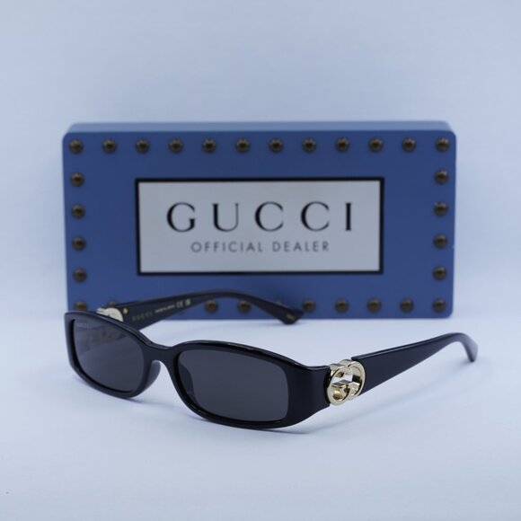 Gucci GG1661S 001 Rectangle Sunglasses - Shiny Black\Grey - Picture 3 of 14
